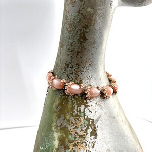 Vintage Necklace Pink Cabochon Moonglow Thermoset Enamel Spring 16"